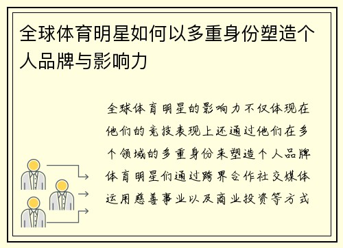 全球体育明星如何以多重身份塑造个人品牌与影响力