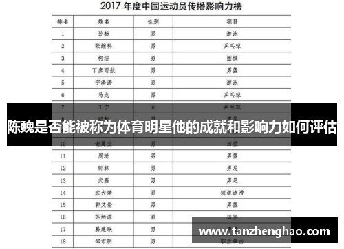 陈魏是否能被称为体育明星他的成就和影响力如何评估