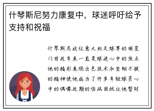 什琴斯尼努力康复中，球迷呼吁给予支持和祝福